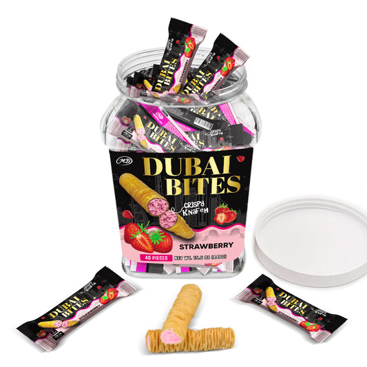 NON INFUSED DUBAI BITES MINIS with STRAWBERRY CREAM & CRISPY KATAIFI KHUNAFA