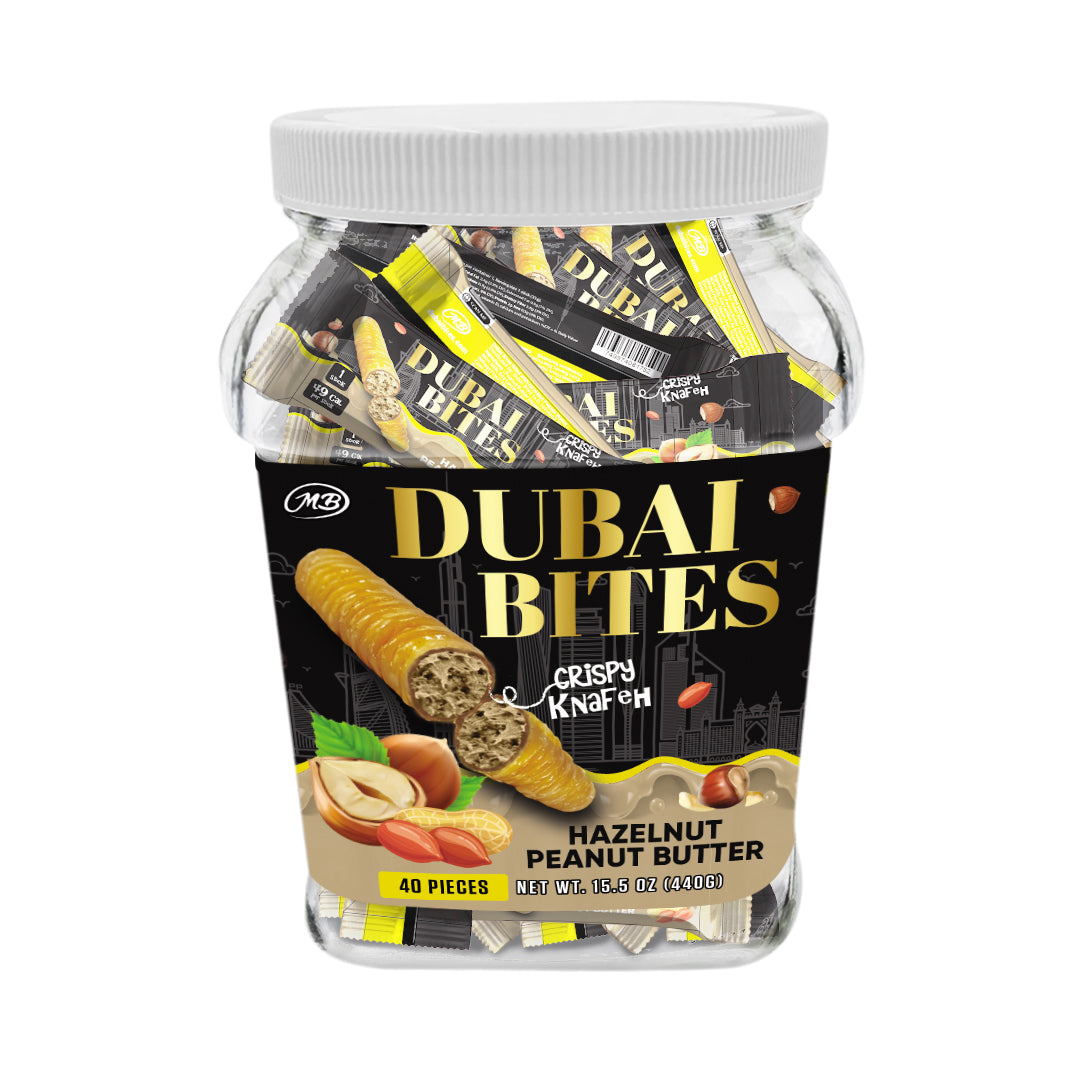NON INFUSED DUBAI BITES MINIS with HAZELNUT CHOCOLATE PEANUT BUTTER CREAM & CRISPY KATAIFI KHUNAFA