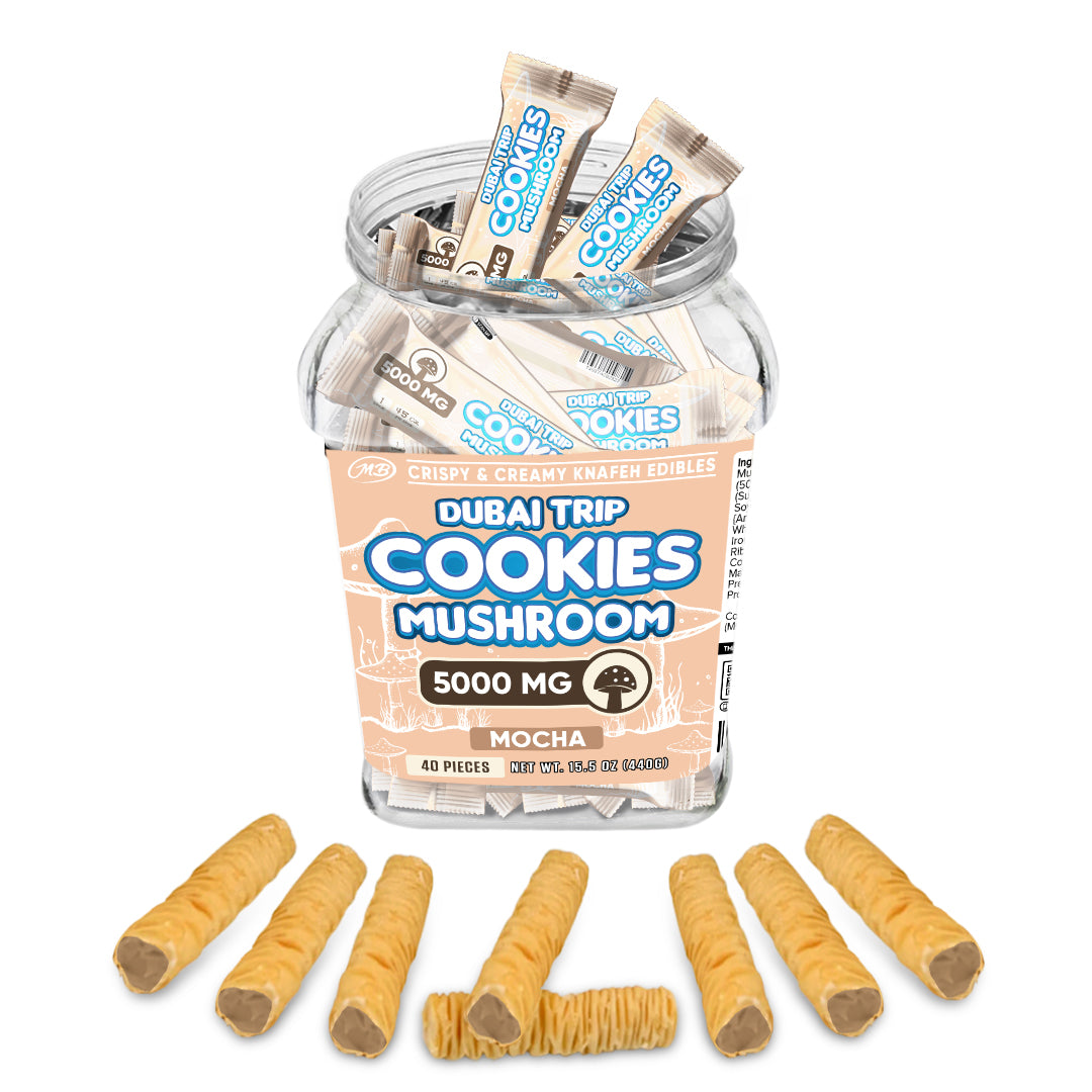 DUBAI COOKIES TRIP MUSHROOM 5000mg each with Mocha Cream Crispy Blunts Cream Crispy Phyllo Dough