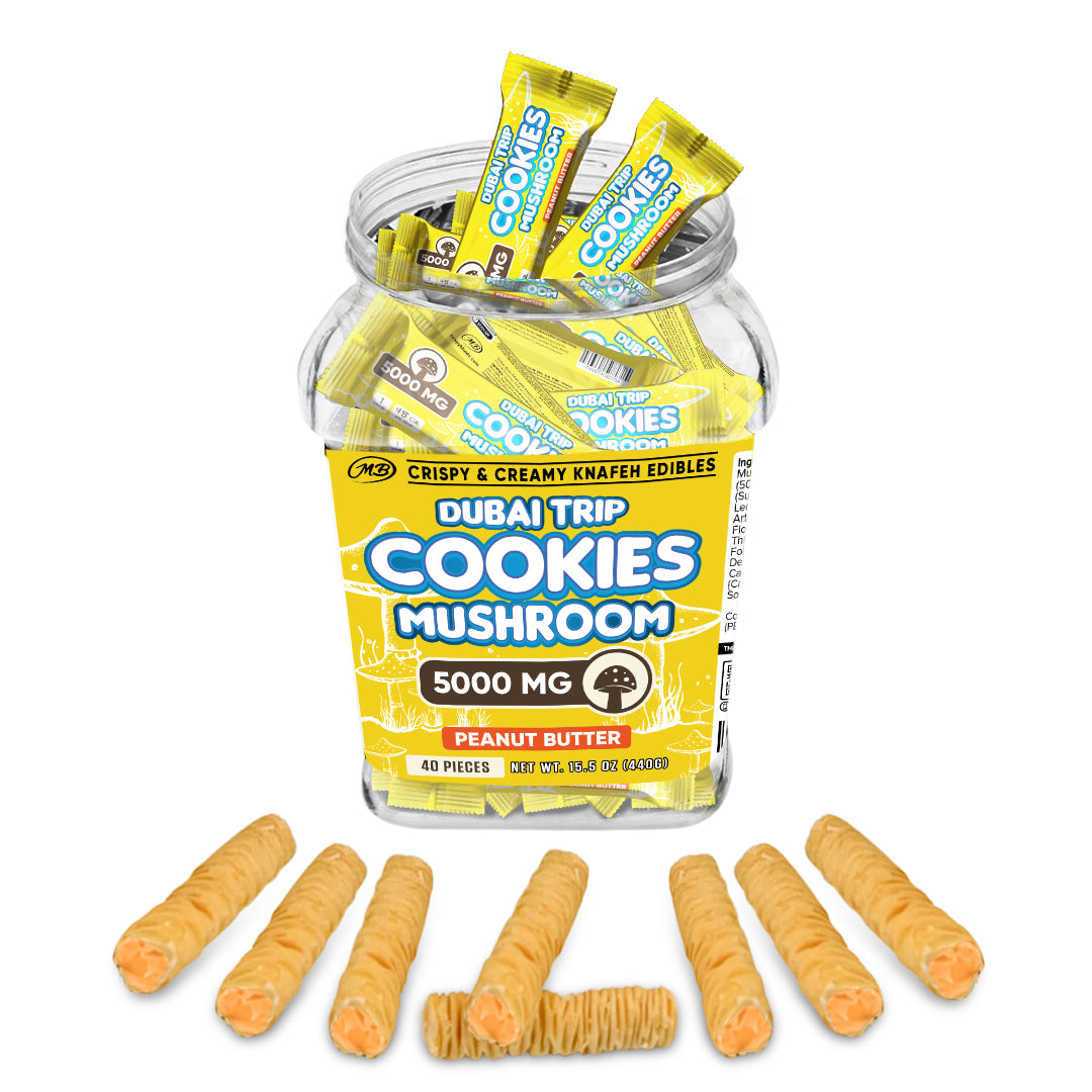 DUBAI COOKIES TRIP MUSHROOM 5000mg each with Peanut Butter Cream Crispy Blunts Cream Crispy Phyllo Dough