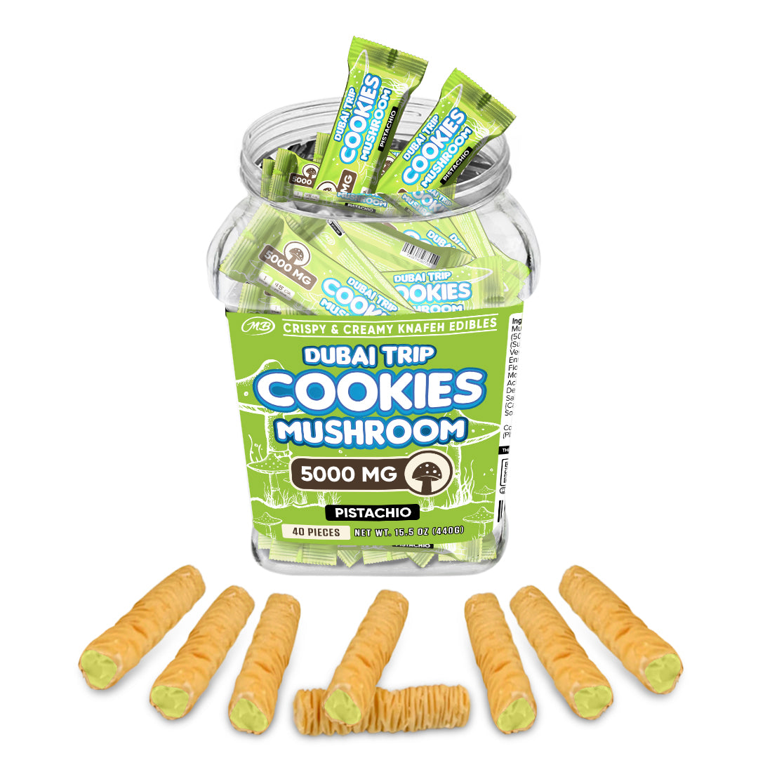 DUBAI COOKIES TRIP MUSHROOM 5000mg each with Pistachio Cream Crispy Blunts Cream Crispy Phyllo Dough