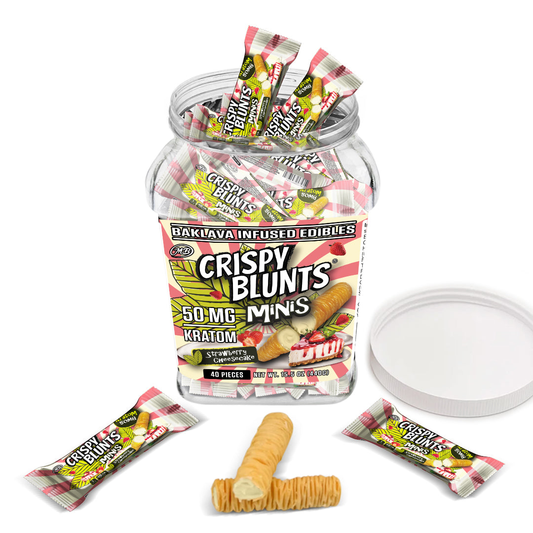 Kratom minis 50mg each with Strawberry Cheesecake Cream Crispy Blunts Crispy Phyllo Dough
