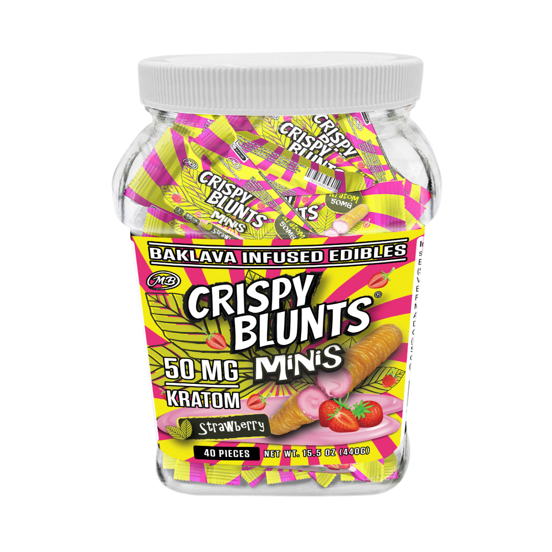 Kratom minis 50mg each with Strawberry Cream Crispy Blunts Crispy Phyllo Dough