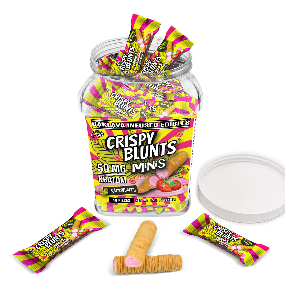 Kratom minis 50mg each with Strawberry Cream Crispy Blunts Crispy Phyllo Dough