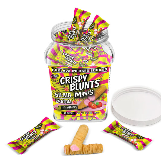 Kratom minis 50mg each with Strawberry Cream Crispy Blunts Crispy Phyllo Dough