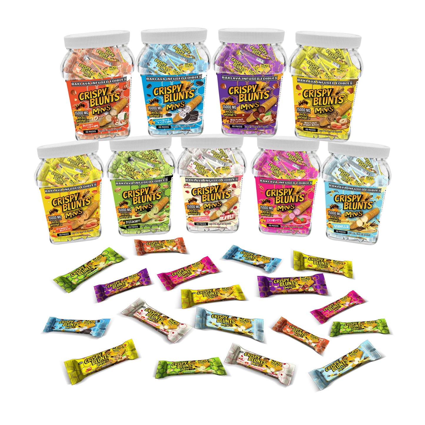 MAD HONEY minis 15000mg each with Hazelnut Chocolate Crispy Blunts Cream Crispy Phyllo Dough