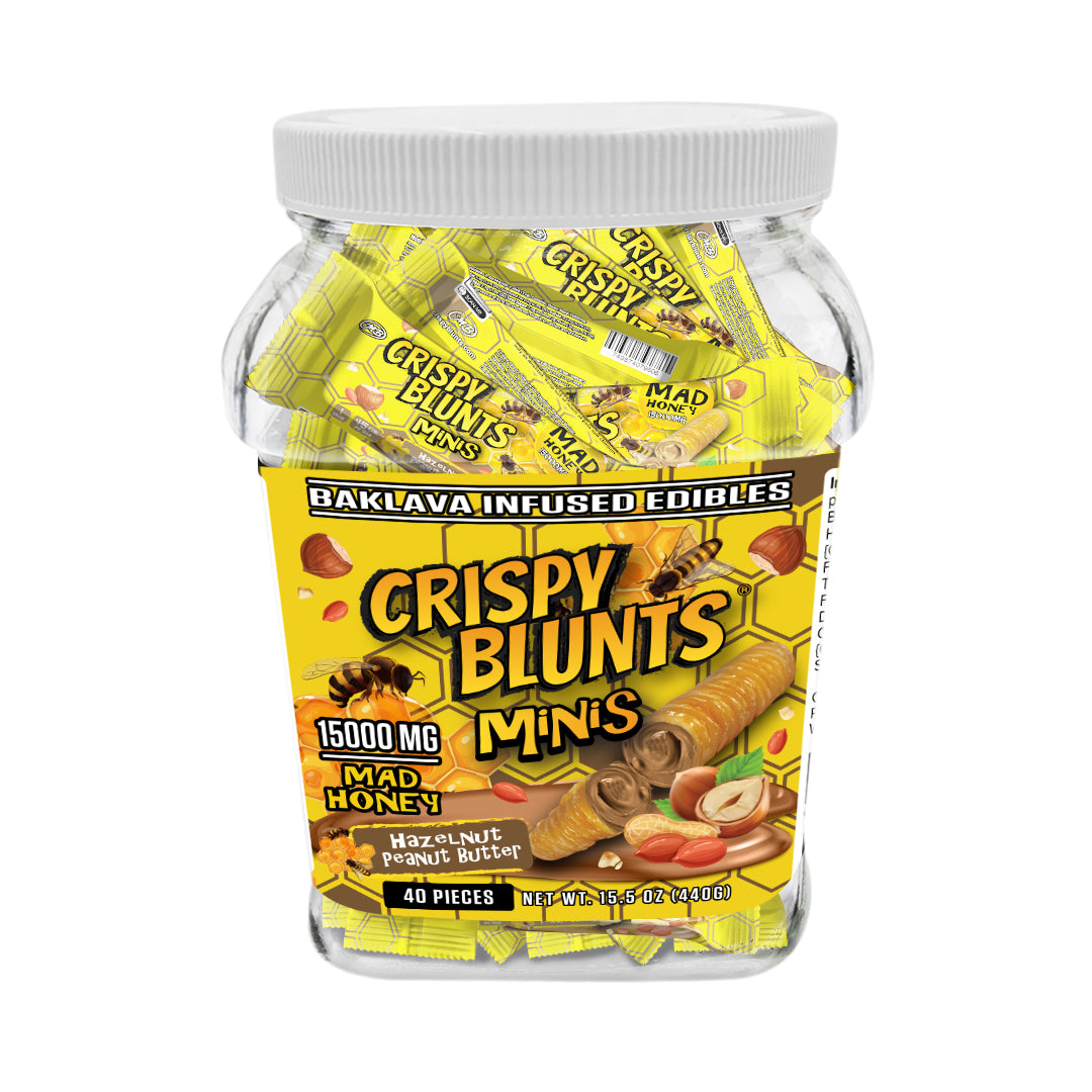 MAD HONEY minis 15000mg each with Hazelnut Chocolate Peanut Butter Crispy Blunts Cream Crispy Phyllo Dough