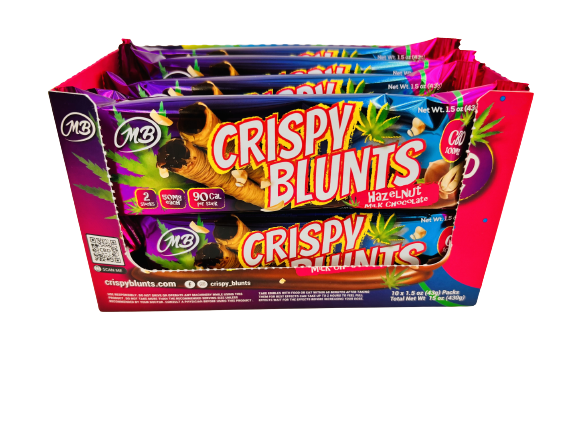 CBD Box of 10 (2 packs) 100mg with Hazelnut Chocolate Cream Crispy Blunts Crispy Phyllo Dough 2 Sticks 1.5 oz