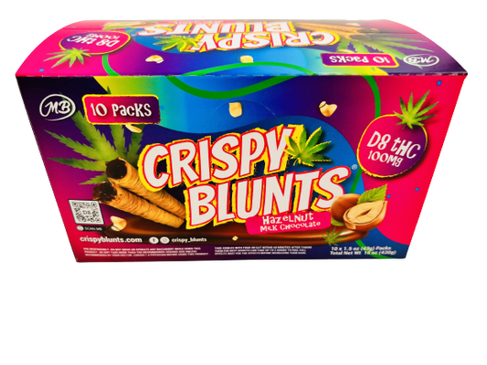 D8 Box of 10 (2 packs) 100mg with Hazelnut Chocolate Cream Crispy Blunts Crispy Phyllo Dough 2 Sticks 1.5 oz