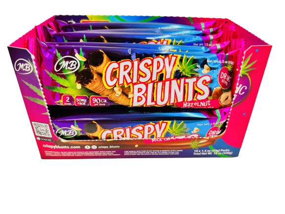 D8 Box of 10 (2 packs) 100mg with Hazelnut Chocolate Cream Crispy Blunts Crispy Phyllo Dough 2 Sticks 1.5 oz