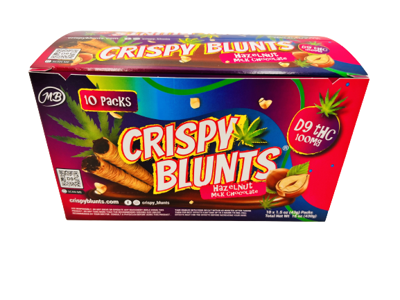 D9 Box of 10 (2 packs) 100mg with Hazelnut Chocolate Crispy Blunts Cream Crispy Phyllo Dough 2 Sticks 1.5 oz
