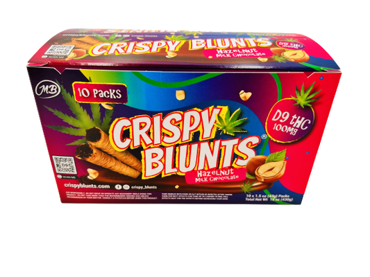 D9 Box of 10 (2 packs) 100mg with Hazelnut Chocolate Crispy Blunts Cream Crispy Phyllo Dough 2 Sticks 1.5 oz