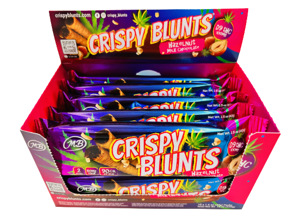 D9 Box of 10 (2 packs) 100mg with Hazelnut Chocolate Crispy Blunts Cream Crispy Phyllo Dough 2 Sticks 1.5 oz