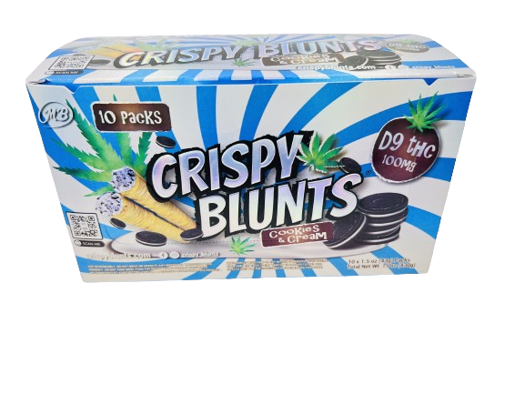 D9 Box of 10 (2 packs) 100mg with Cookies & Cream Crispy Blunts Crispy Phyllo Dough 2 Sticks 1.5 oz
