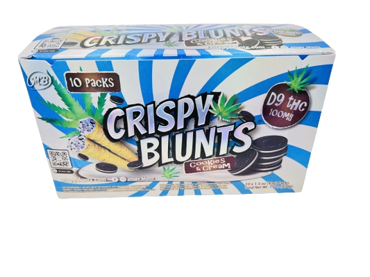 D9 Box of 10 (2 packs) 100mg with Cookies & Cream Crispy Blunts Crispy Phyllo Dough 2 Sticks 1.5 oz