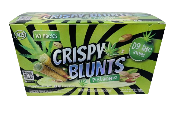 D9 Box of 10 (2 packs) 100mg with Pistachio Cream Crispy Blunts Crispy Phyllo Dough 2 Sticks 1.5 oz