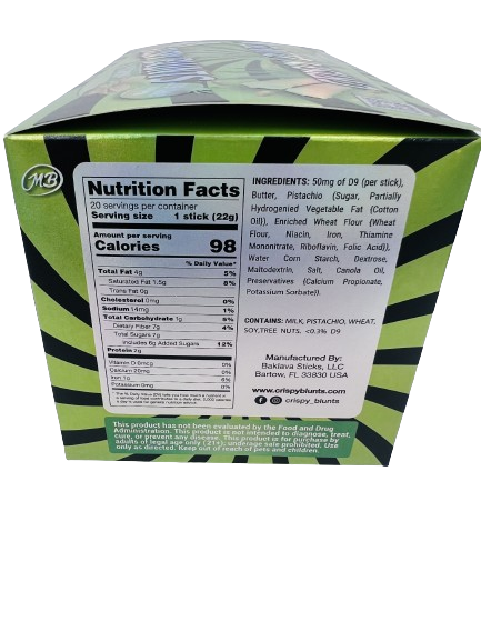 D9 Box of 10 (2 packs) 100mg with Pistachio Cream Crispy Blunts Crispy Phyllo Dough 2 Sticks 1.5 oz