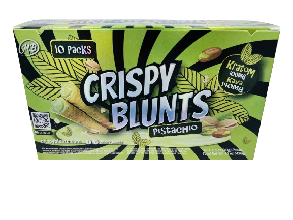 Kratom Box of 10 (2 packs) 100mg with Pistachio Cream & Kava Crispy Blunts Crispy Phyllo Dough 2 Sticks 1.5 oz