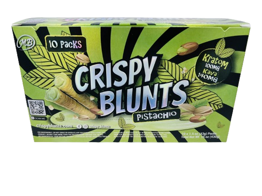 Kratom Box of 10 (2 packs) 100mg with Pistachio Cream & Kava Crispy Blunts Crispy Phyllo Dough 2 Sticks 1.5 oz