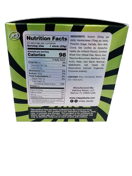 Kratom Box of 10 (2 packs) 100mg with Pistachio Cream & Kava Crispy Blunts Crispy Phyllo Dough 2 Sticks 1.5 oz