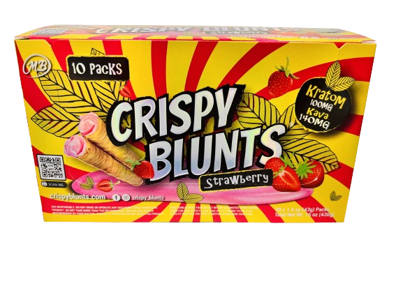 Kratom Box of 10 (2 packs) 100mg with Strawberry Cream & Kava Crispy Blunts Crispy Phyllo Dough 2 Sticks 1.5 oz