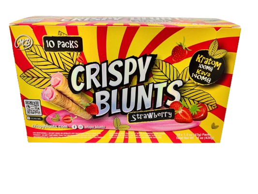 Kratom Box of 10 (2 packs) 100mg with Strawberry Cream & Kava Crispy Blunts Crispy Phyllo Dough 2 Sticks 1.5 oz