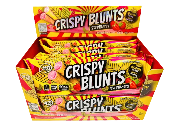 Kratom Box of 10 (2 packs) 100mg with Strawberry Cream & Kava Crispy Blunts Crispy Phyllo Dough 2 Sticks 1.5 oz