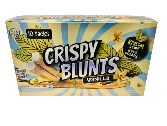 Kratom Box of 10 (2 packs) 100mg with Vanilla Cream & Kava Crispy Blunts Crispy Phyllo Dough 2 Sticks 1.5 oz