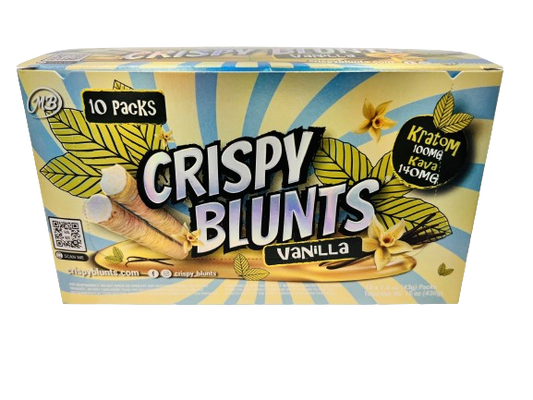 Kratom Box of 10 (2 packs) 100mg with Vanilla Cream & Kava Crispy Blunts Crispy Phyllo Dough 2 Sticks 1.5 oz