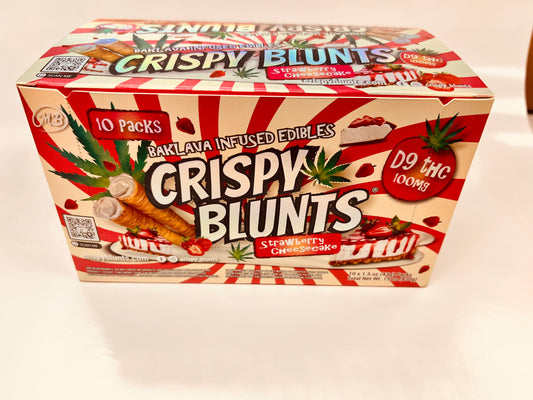 D9 Box of 10 (2 packs) 100mg with Strawberry Cheesecake Cream Crispy Blunts Crispy Phyllo Dough 2 Sticks 1.5 oz