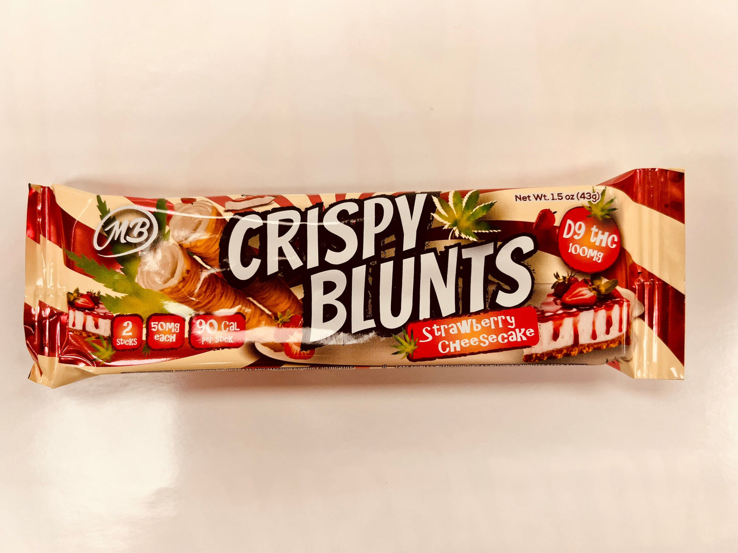 D9 Box of 10 (2 packs) 100mg with Strawberry Cheesecake Cream Crispy Blunts Crispy Phyllo Dough 2 Sticks 1.5 oz