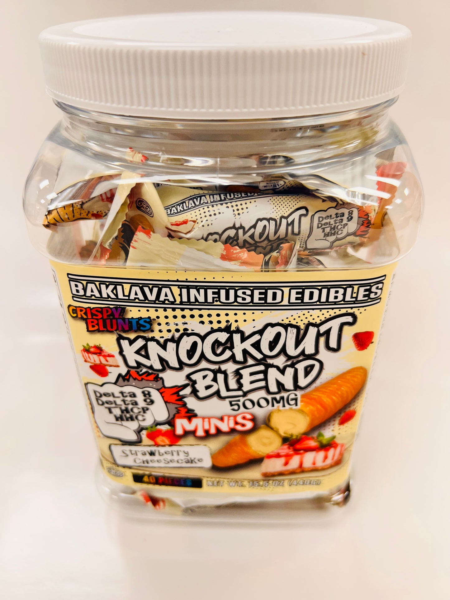 KO Knock Out minis 500mg each with Strawberry Cheesecake Crispy Blunts Cream Crispy Phyllo Dough