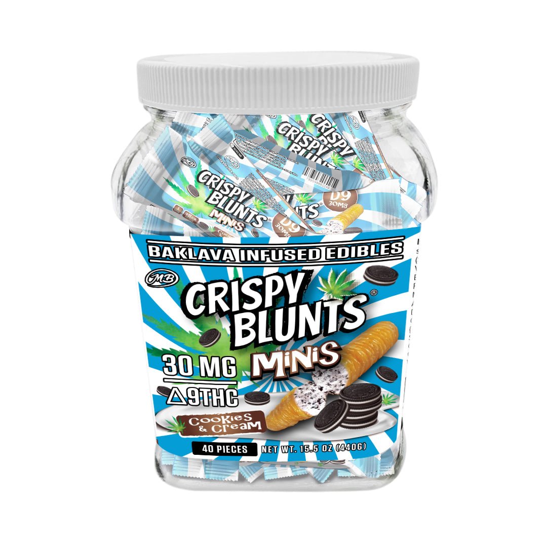 D9 minis 30mg each with Cookies & Cream Crispy Blunts Cream Crispy Phyllo Dough