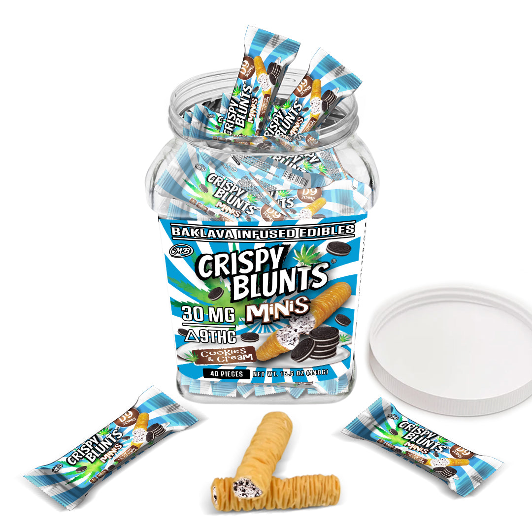 D9 minis 30mg each with Cookies & Cream Crispy Blunts Cream Crispy Phyllo Dough