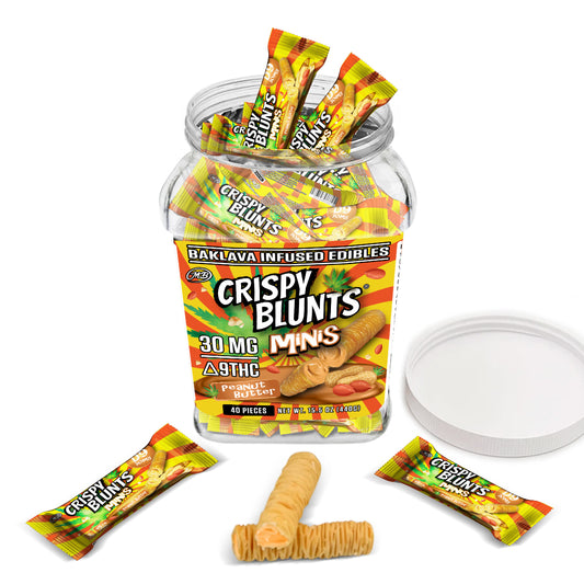 D9 minis 30mg each with Peanut butter Crispy Blunts Cream Crispy Phyllo Dough