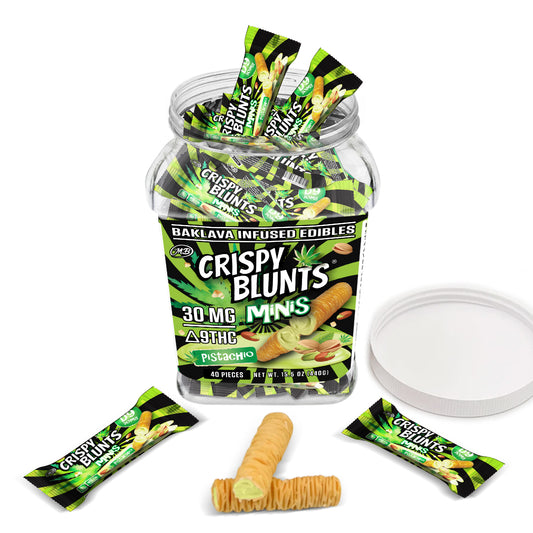 D9 minis 30mg each with Pistachio Crispy Blunts Cream Crispy Phyllo Dough