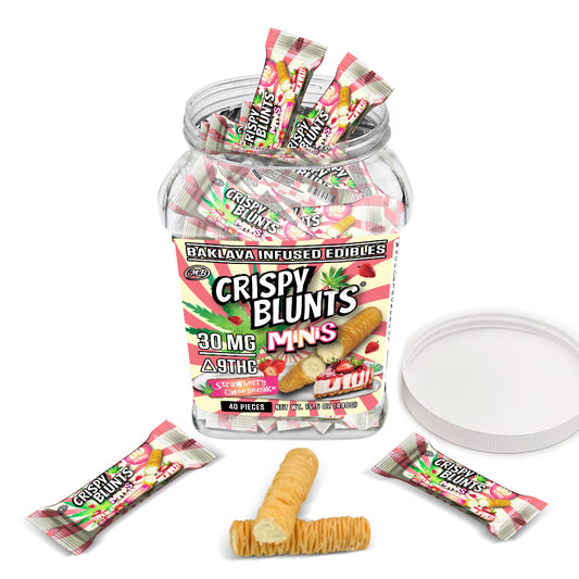 D9 minis 30mg each with Strawberry Cheesecake Crispy Blunts Cream Crispy Phyllo Dough
