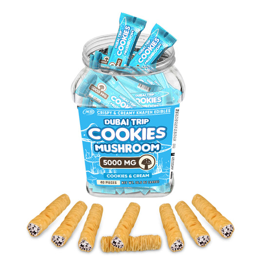 DUBAI COOKIES TRIP MUSHROOM 5000mg each with Cookies & Cream Crispy Blunts Cream Crispy Phyllo Dough