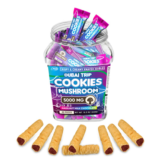 DUBAI COOKIES TRIP MUSHROOM 5000mg each with Hazelnut Chocolate Crispy Blunts Cream Crispy Phyllo Dough