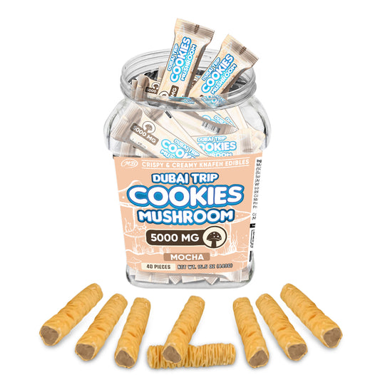 DUBAI COOKIES TRIP MUSHROOM 5000mg each with Mocha Cream Crispy Blunts Cream Crispy Phyllo Dough