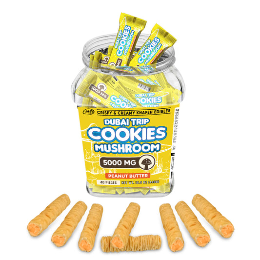 DUBAI COOKIES TRIP MUSHROOM 5000mg each with Peanut Butter Cream Crispy Blunts Cream Crispy Phyllo Dough