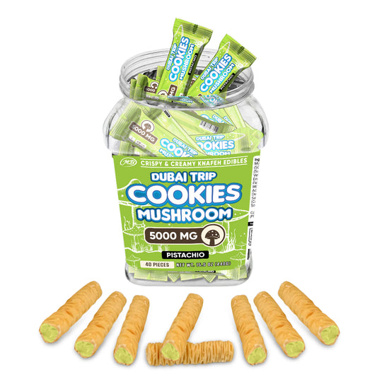 DUBAI COOKIES TRIP MUSHROOM 5000mg each with Pistachio Cream Crispy Blunts Cream Crispy Phyllo Dough