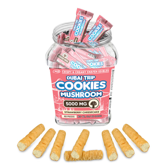 DUBAI COOKIES TRIP MUSHROOM 5000mg each with Strawberry Cheesecake Cream Crispy Blunts Cream Crispy Phyllo Dough