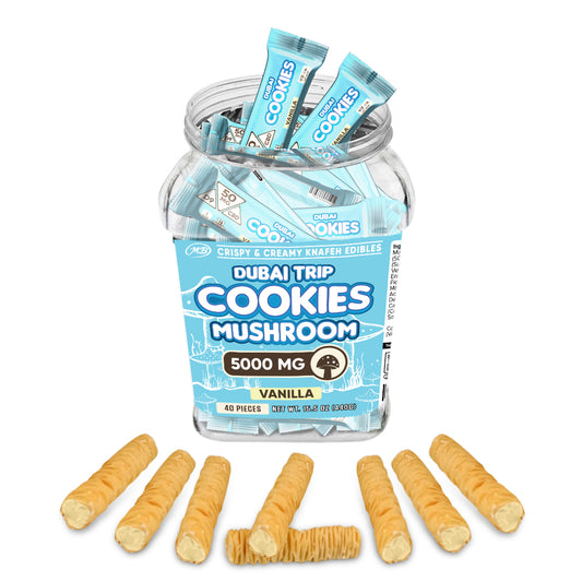 DUBAI COOKIES TRIP MUSHROOM 5000mg each with Vanilla Cream Crispy Blunts Cream Crispy Phyllo Dough