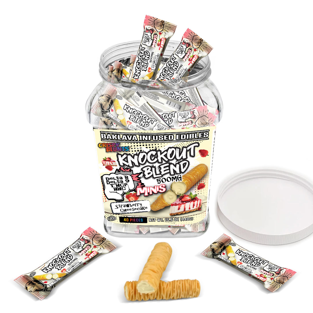 KO Knock Out minis 500mg each with Strawberry Cheesecake Crispy Blunts Cream Crispy Phyllo Dough