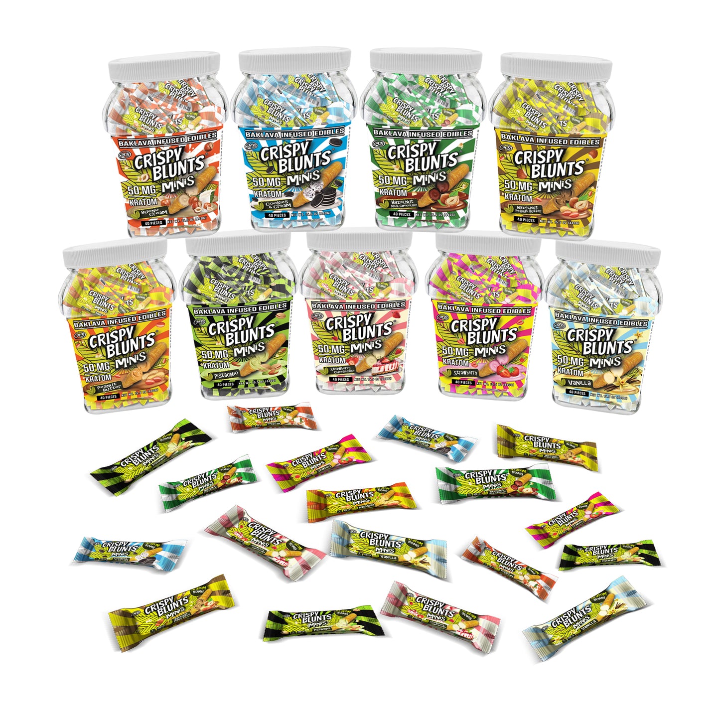 Kratom minis 50mg each with Strawberry Cream Crispy Blunts Crispy Phyllo Dough