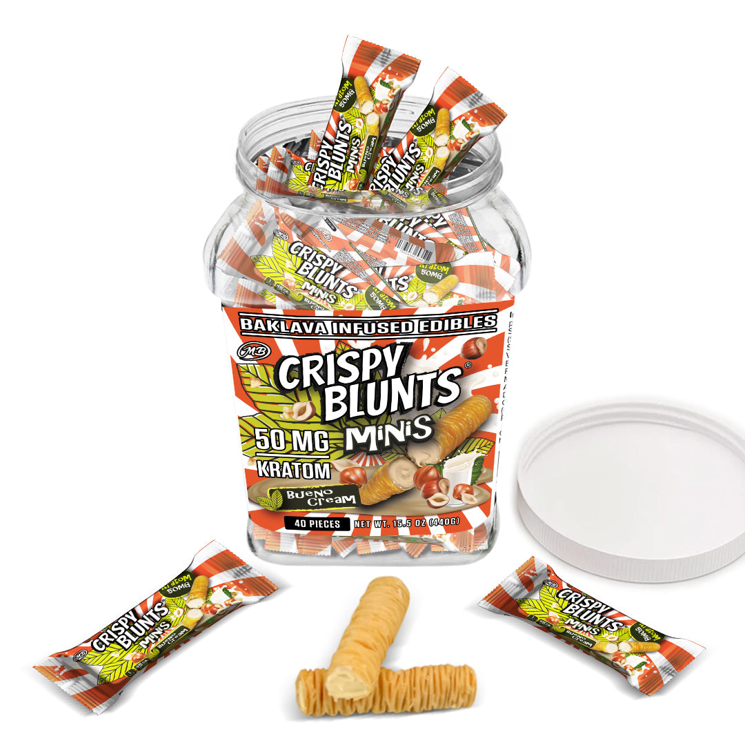 Kratom minis 50mg each with Bueno Cream Crispy Blunts Crispy Phyllo Dough