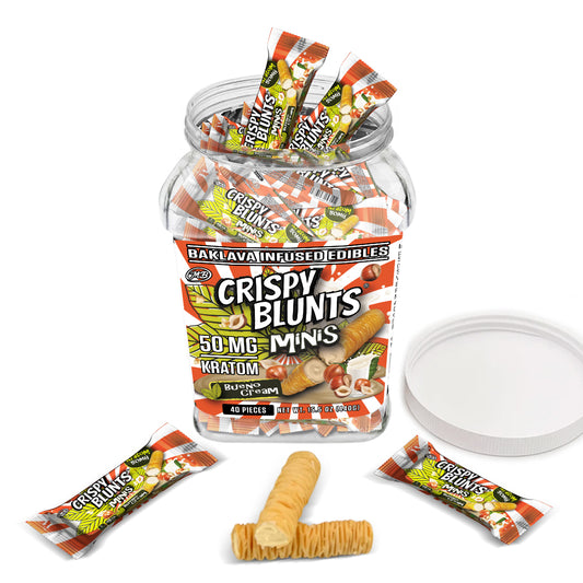 Kratom minis 50mg each with Bueno Cream Crispy Blunts Crispy Phyllo Dough