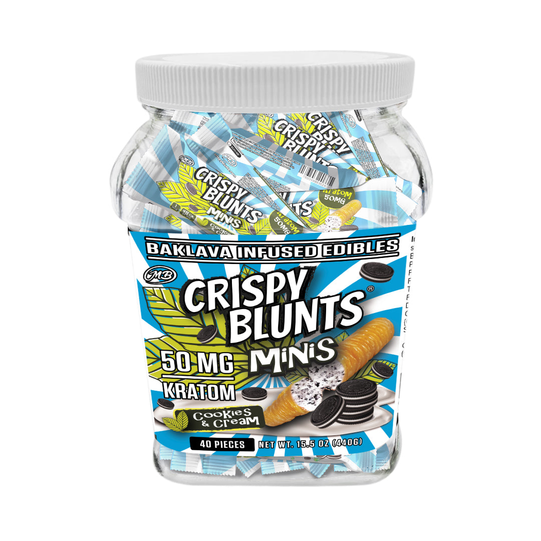 Kratom minis 50mg each with Cookies & Cream Crispy Blunts Crispy Phyllo Dough