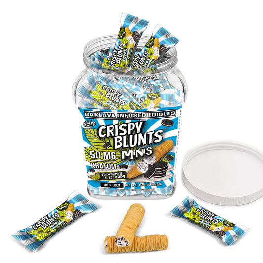 Kratom minis 50mg each with Cookies & Cream Crispy Blunts Crispy Phyllo Dough